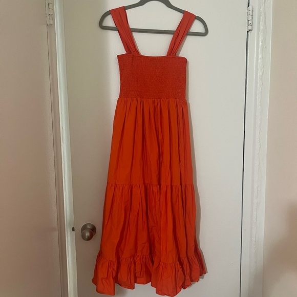 Red Orange Smocked Midi Dress - Picture 3 of 4